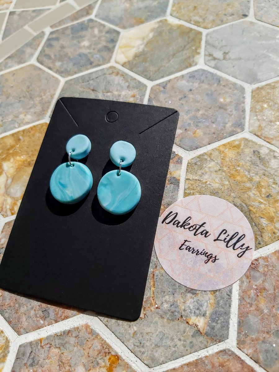 Light Blue polymer clay stud earrings with drop