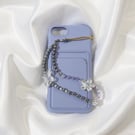 Handmade Beaded Phone Strap with Faux Pearls, Butterfly & Flower Charms