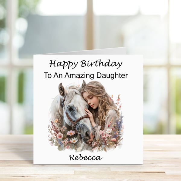 Girl and Horse Personalised Birthday Card