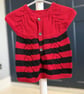 Hand-Knitted Red Black Striped Baby Vest with Eyelet Lace (9-12m)