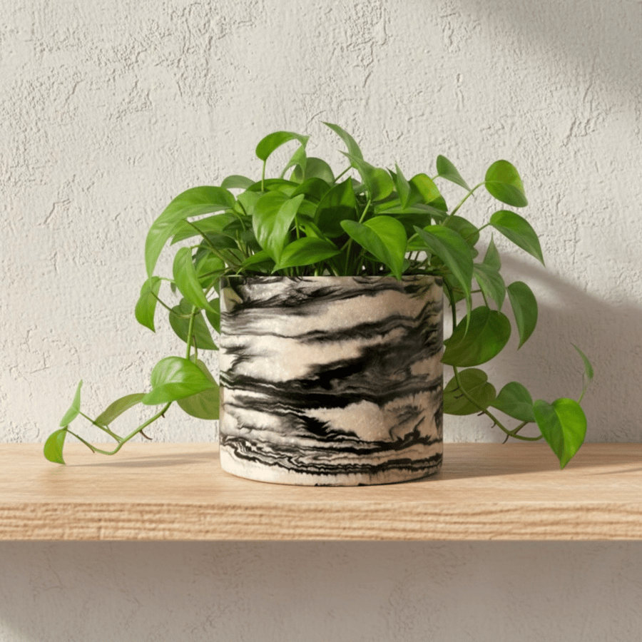 Large Black and White Marble Effect Plant Pot Indoor Houseplant Planter