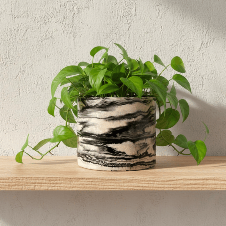 Large Black and White Marble Effect Plant Pot Indoor Houseplant Planter