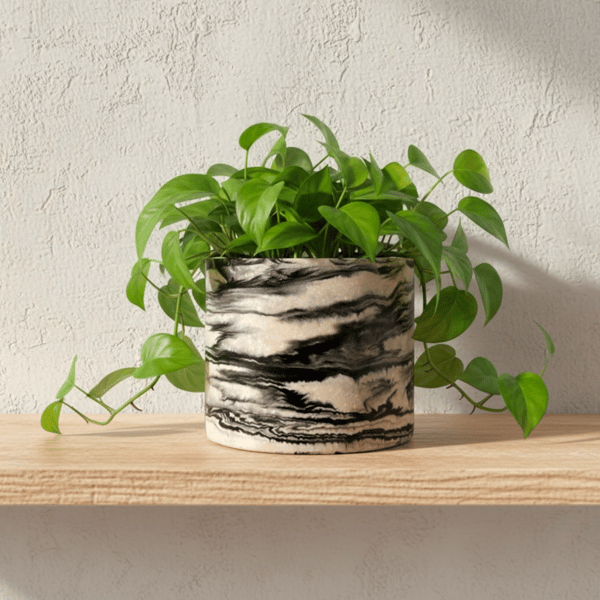 Large Black and White Marble Effect Plant Pot Indoor Houseplant Planter