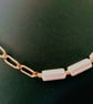 White Tube Shell Pearl Gold Plate Paperclip Chain Necklace 18 inch - Image 3