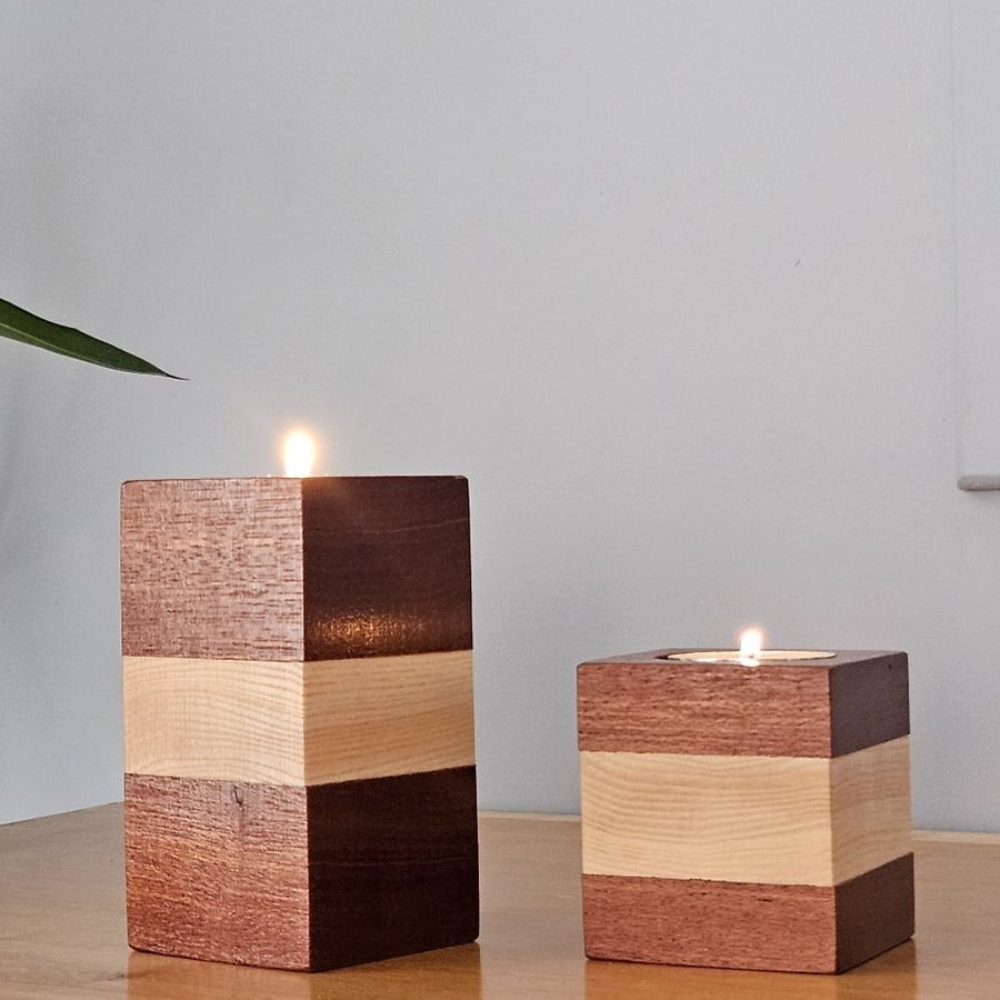 Mahogany and ash tealight holder