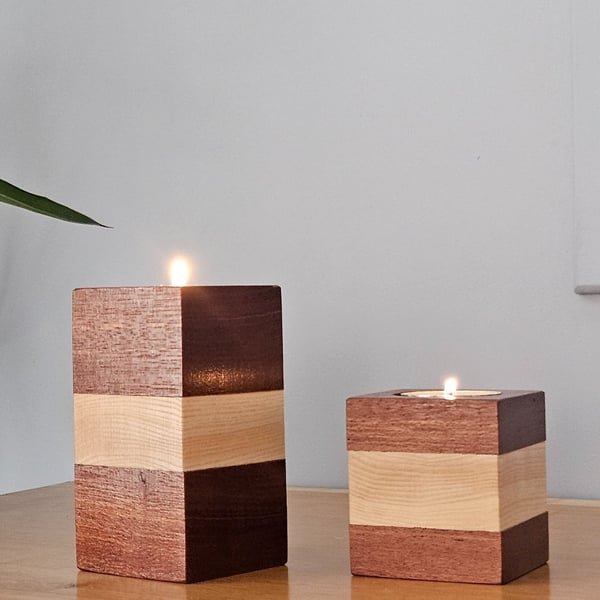 Mahogany and ash tealight holder