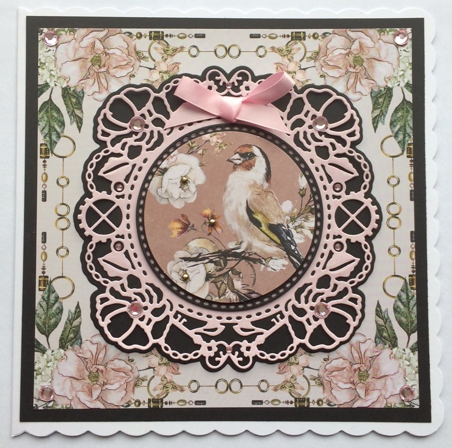 Steampunk Card Bird Vintage Flowers Blank Any Occasion 3D Luxury Handmade Card