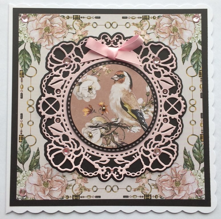 Steampunk Card Bird Vintage Flowers Blank Any Occasion 3D Luxury Handmade Card