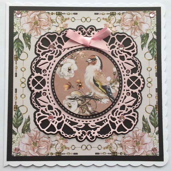 Steampunk Card Bird Vintage Flowers Blank Any Occasion 3D Luxury Handmade Card