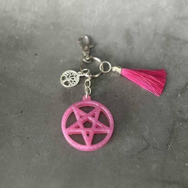 Perfectly Imperfect Resin Pentacle Bag Charm Key Ring – Symbol of Protection