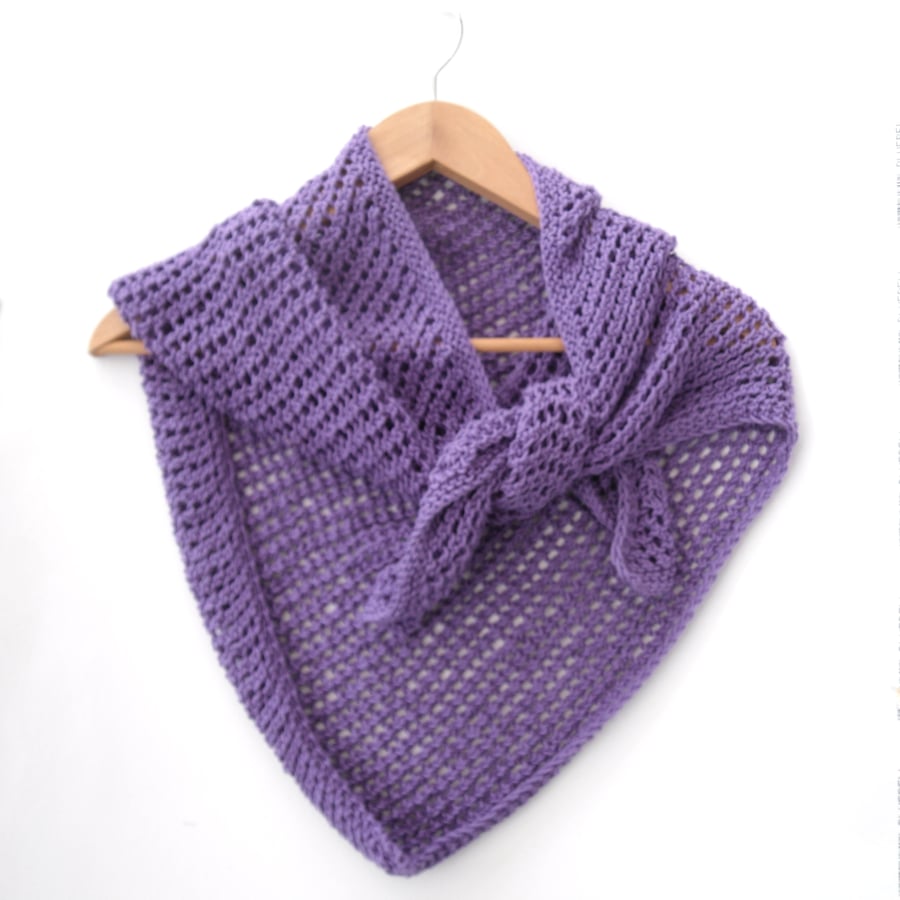 Asymmetrical purple lace cotton shawl 