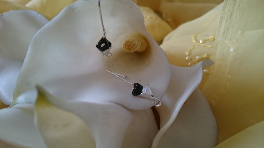3d Calla lily and onyx sterling silver earrings