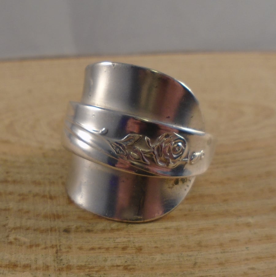 Upcycled Silver Plated Rose Wrap Spoon Ring SPR042101