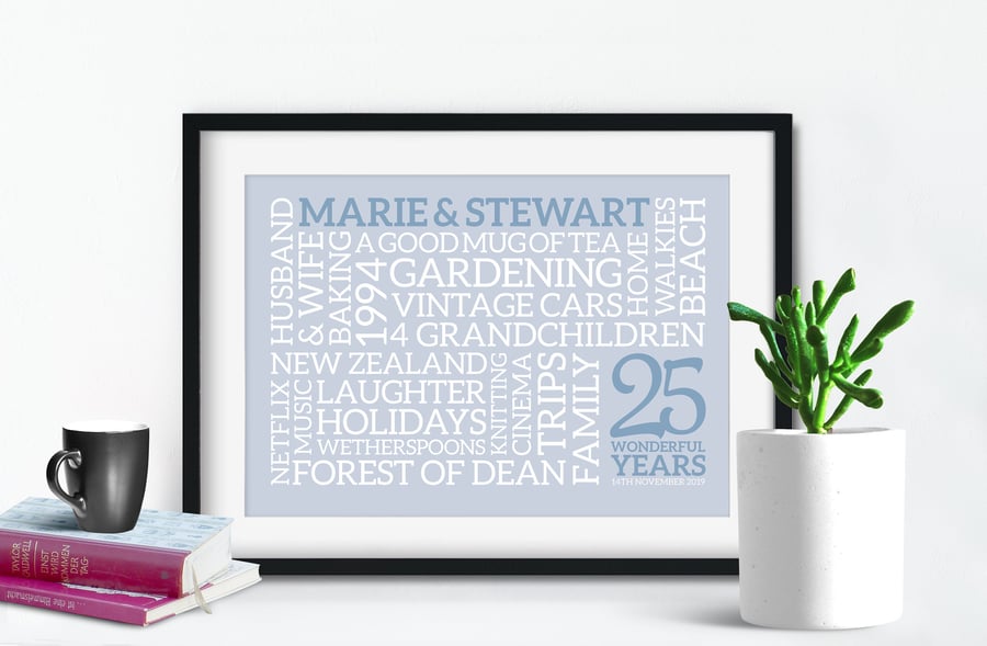 Personalised Silver Anniversary Word Art - AN254