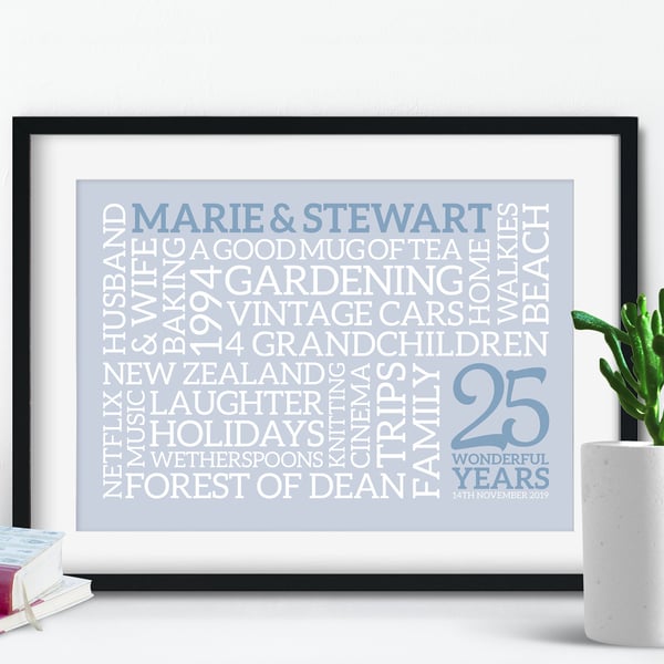 Personalised Silver Anniversary Word Art - AN254
