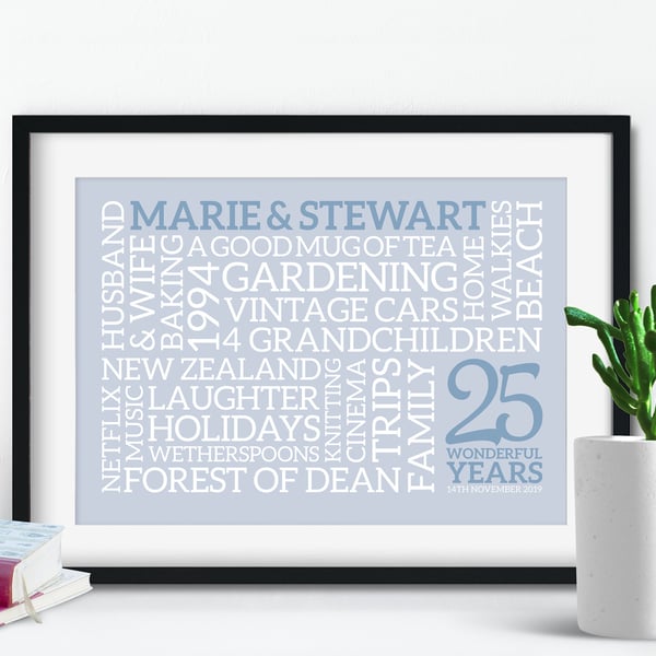 Personalised Silver Anniversary Word Art - AN254