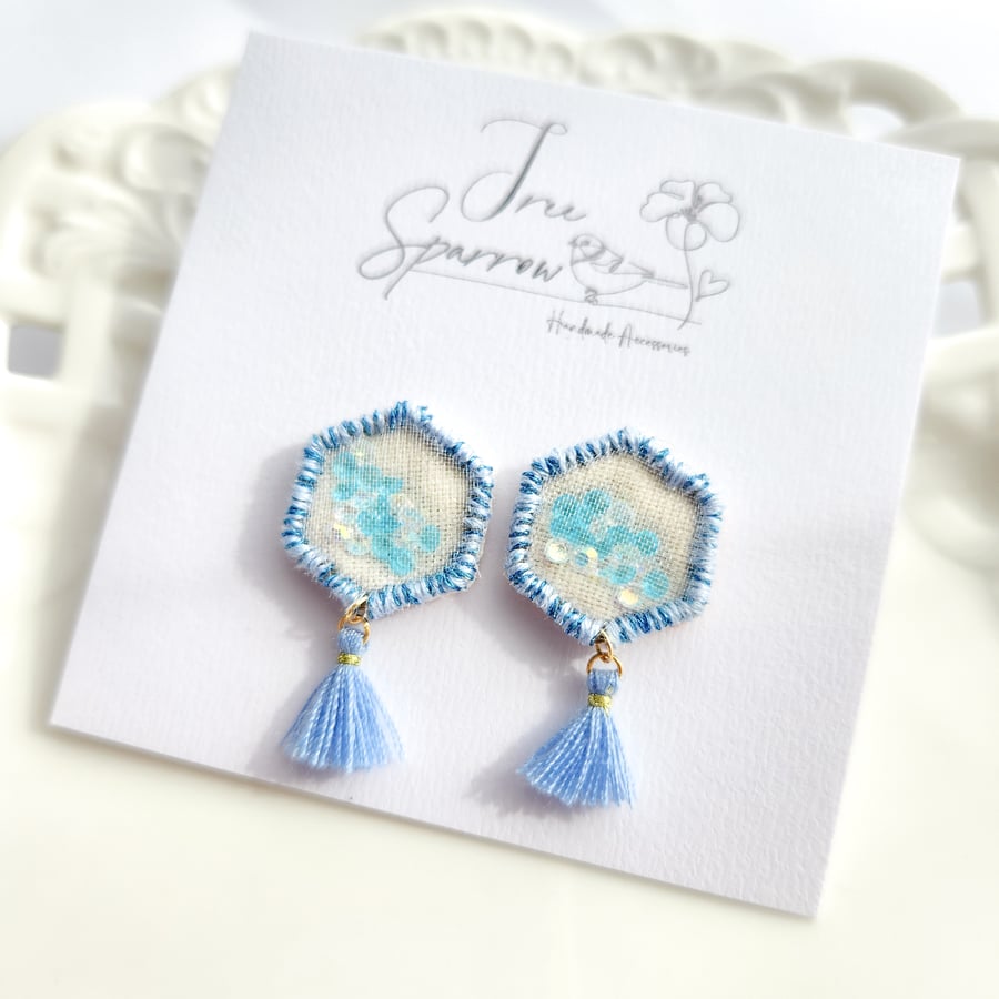Embroidered Earrings, Geometric Fabric Earrings