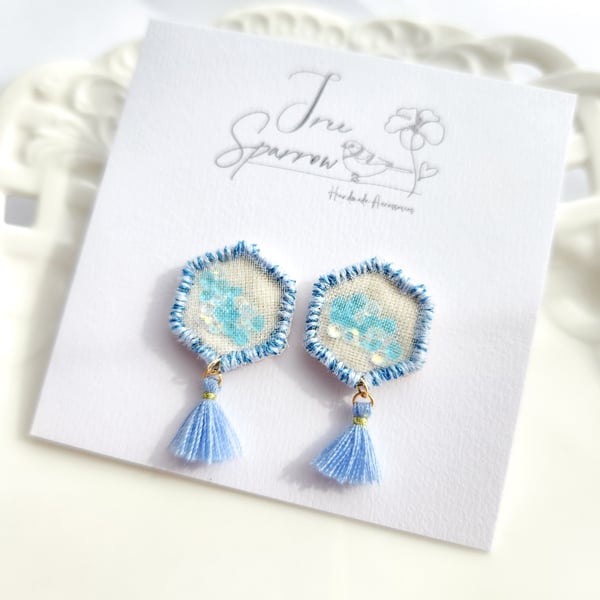 Embroidered Earrings, Geometric Fabric Earrings