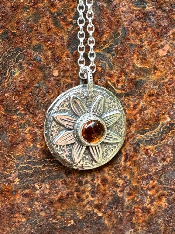 Flower Pendant with Citrine Cabochon
