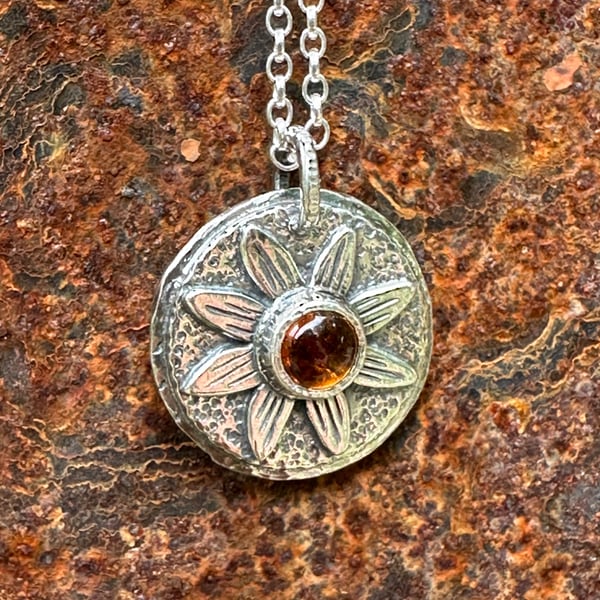 Flower Pendant with Citrine Cabochon