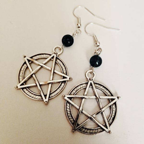 Black Onyx Pentacle Pentagram Earrings Wicca Pagan New Age