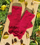 Hand Knitted Cranberry Red Lace Fingerless Gloves  - Image 4