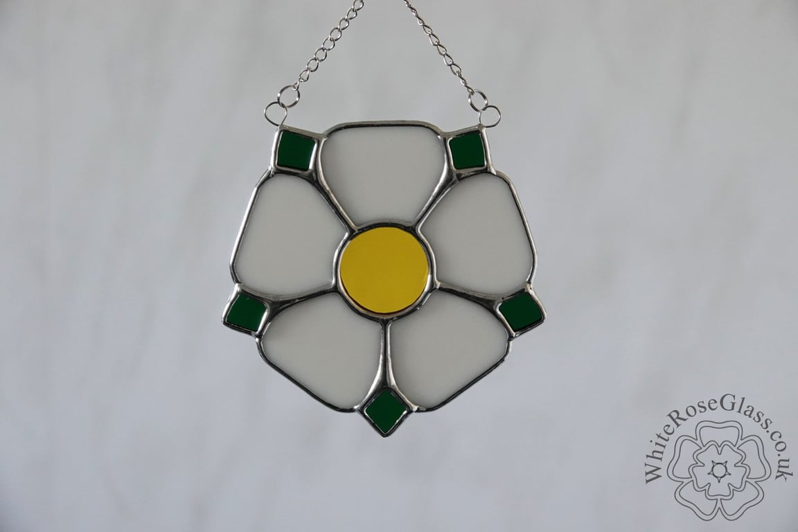 Stained Glass Yorkshire White Rose Suncatcher