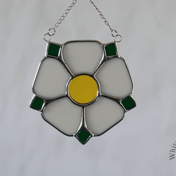 Stained Glass Yorkshire White Rose Suncatcher