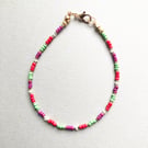 Dainty Christmas Red, Green, Purple, Gold and White Seed Bead Bracelet