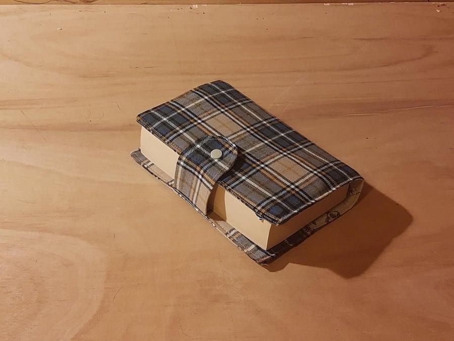 Personalised Brown and Beige Tweed Tartan Book Cover with Pockets