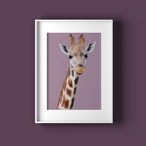 Giraffe art print for nursery, Wild animal wall art for living room