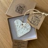 A little Hug in a Box Handmade Porcelain Embossed Heart Christmas Decoration