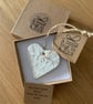 A little Hug in a Box Handmade Porcelain Embossed Heart Christmas Decoration - Image 1