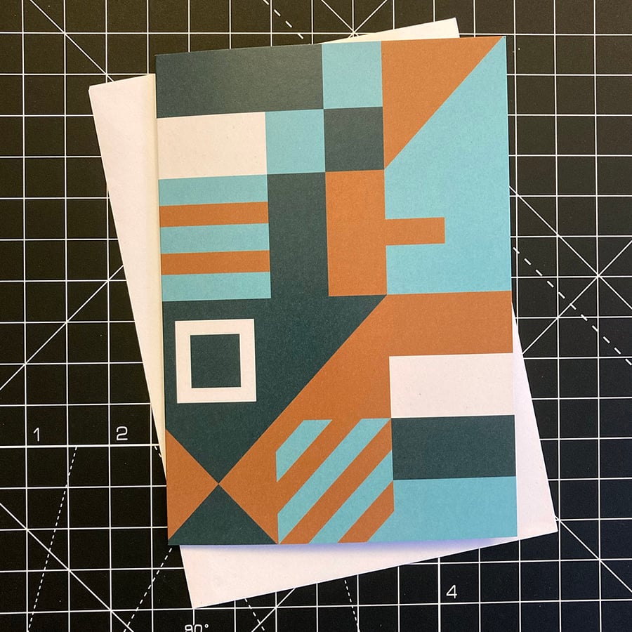 A6 'BLOCKS' Design Greeting Card in Gold & Teal