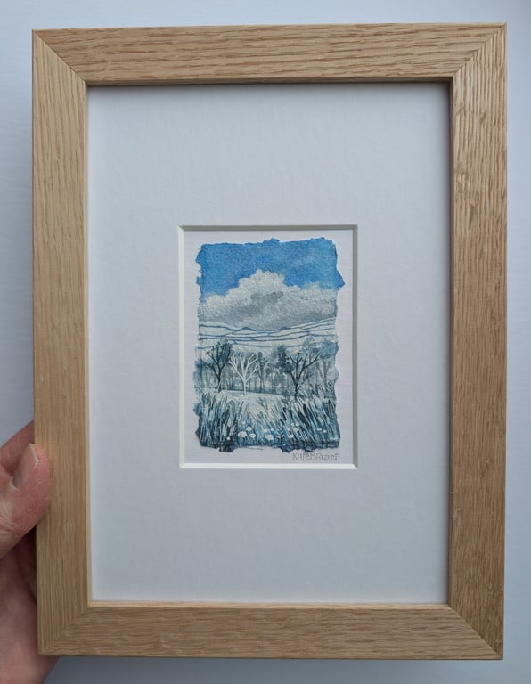 Snowy Hills - Original miniature. A5 FRAMED