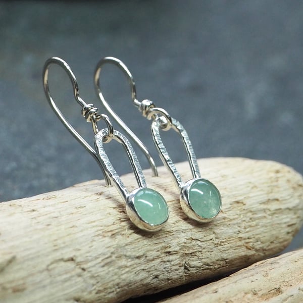 Minty Green Aventurine Dangle Silver Earrings for everyday wear.