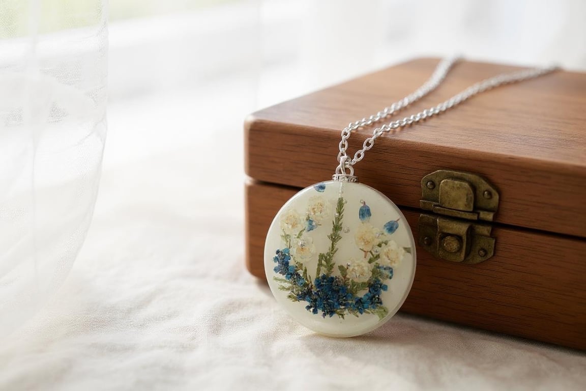 Pressed Flower Necklace – Unique Birthday Gift for Her – Resin Terrarium Pendant