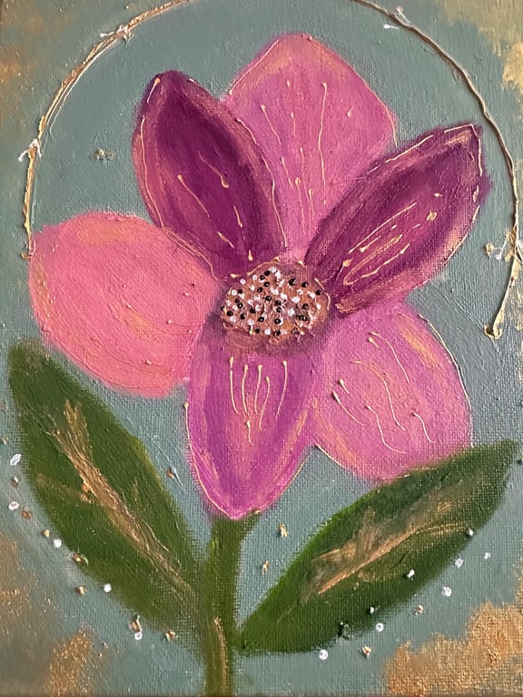 Hand painted flower with gold detailing  8 x10 inches canvas panel 