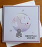 Christmas Wishes Card - Rabbit Lilac Pink and Yellow Northern Lights Sky
