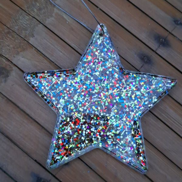 Hanging resin rainbow stardust star