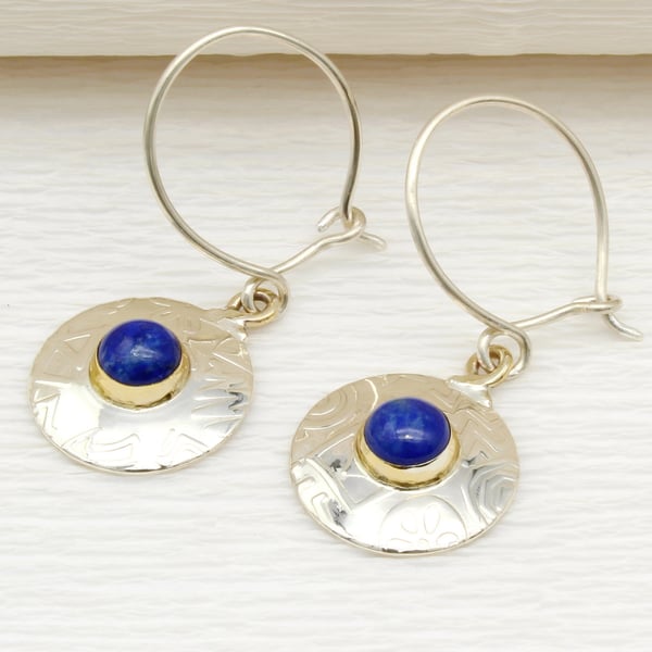 Round sterling silver earrings featuring Lapis lazuli, gemstone choice, slm.