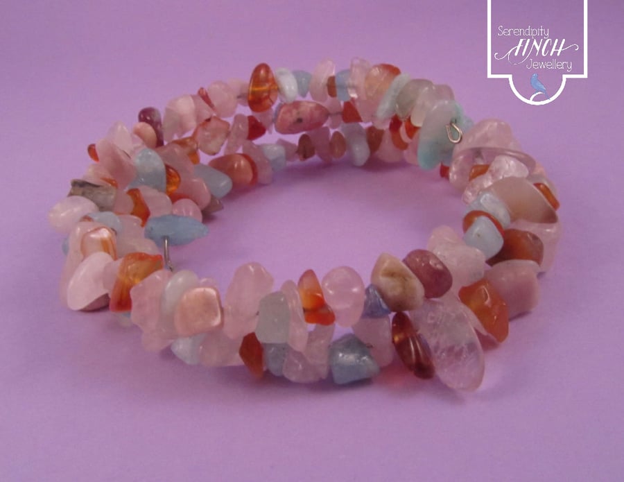 Pastel Gemstone Memory Wire Bracelet