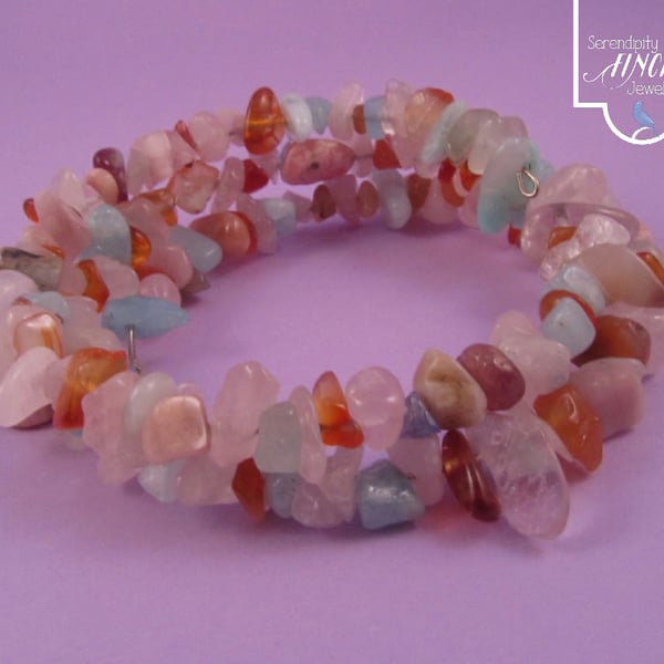 Pastel Gemstone Memory Wire Bracelet