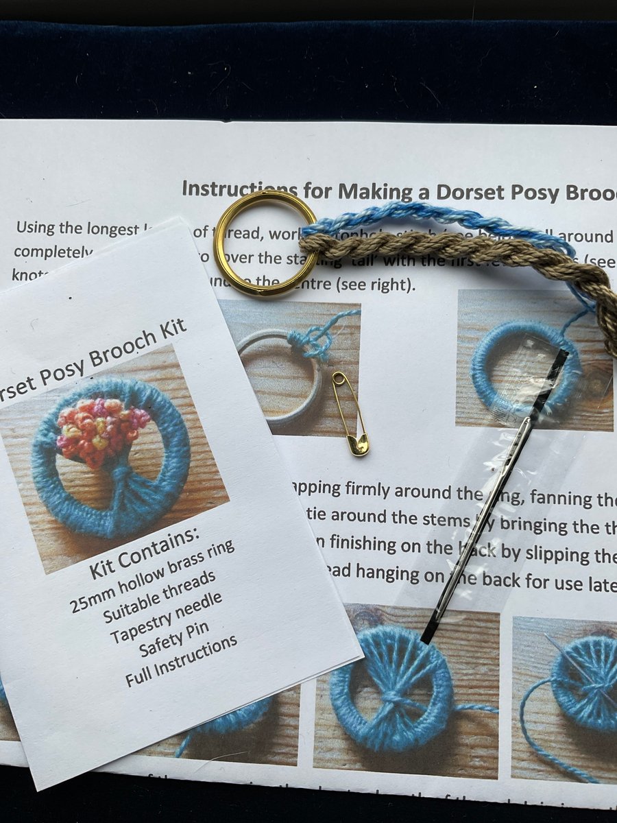 Dorset Posy Brooch Kit, Brown Stems with Blue Flowers, 40