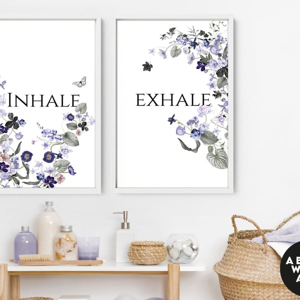 Home Decor Bathroom art prints set of 2, Botanical, Tropical Spa Bathroom Decor,