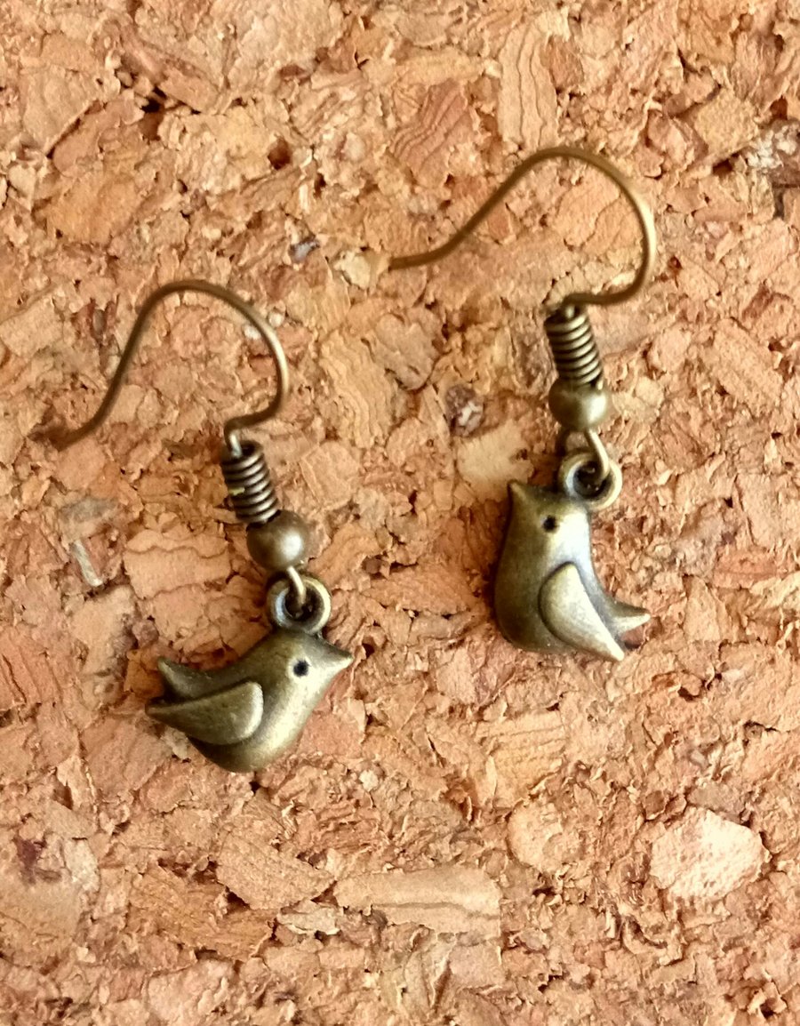 Antique Gold Style Tiny Bird Earrings