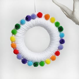 Rainbow Pompom Mini Wreath Decoration, birthday, celebration, just for fun