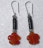 Moss Agate Beaded Earrings Featuring Red Agate Flowers & Sterling Silver Clasp