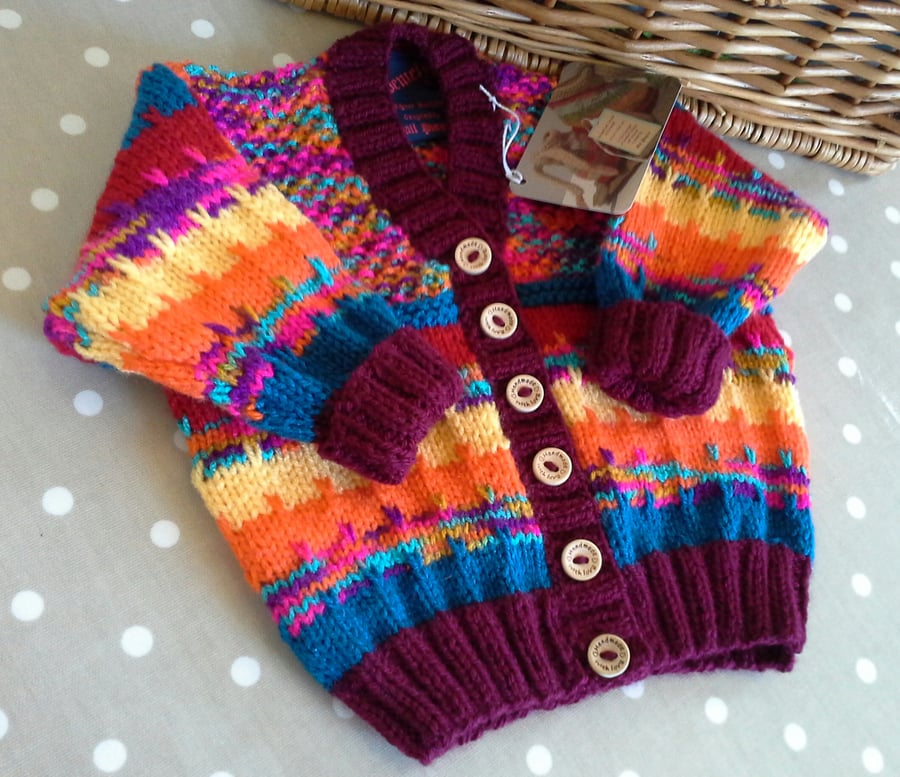 Gender Neutral Baby Striped Hand Knitted Cardigan 9-18 months