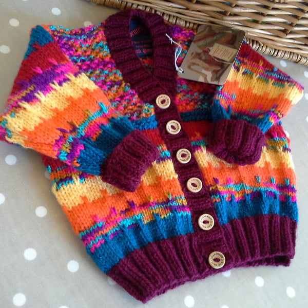 Gender Neutral Baby Striped Hand Knitted Cardigan 9-18 months